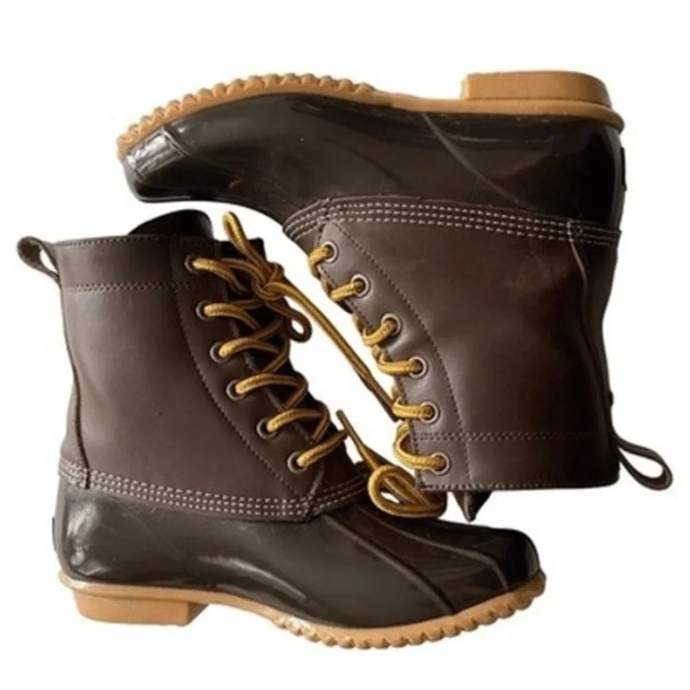 Bass Harlequin F16 Women's 6M Brown Leather Duck Boots Lace‎ Up Waterproof Bean